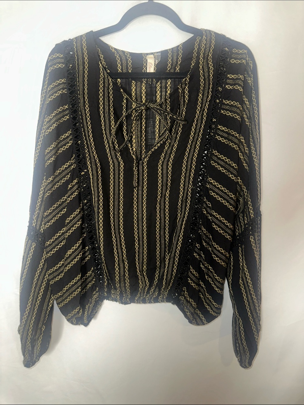 Elan Black and Gold Striped Tie-Neck Tunic